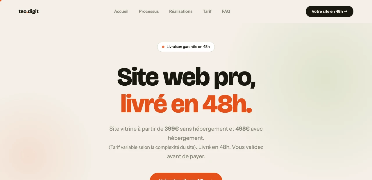 Page d'accueil de Mon Site en 48h