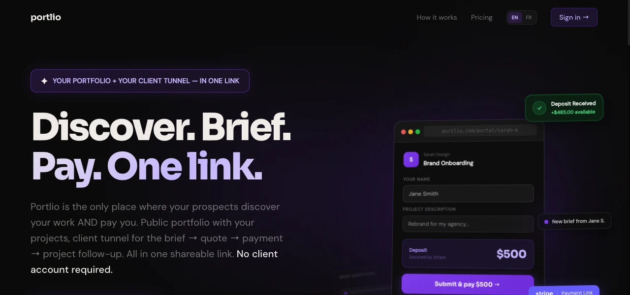 Portlio, onboarding client pour indépendants